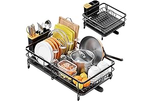 Expandable Dish Drying Rack for Kitchen Counter, Multifunctional Adjustable Dish Drainer with Swivel Spout