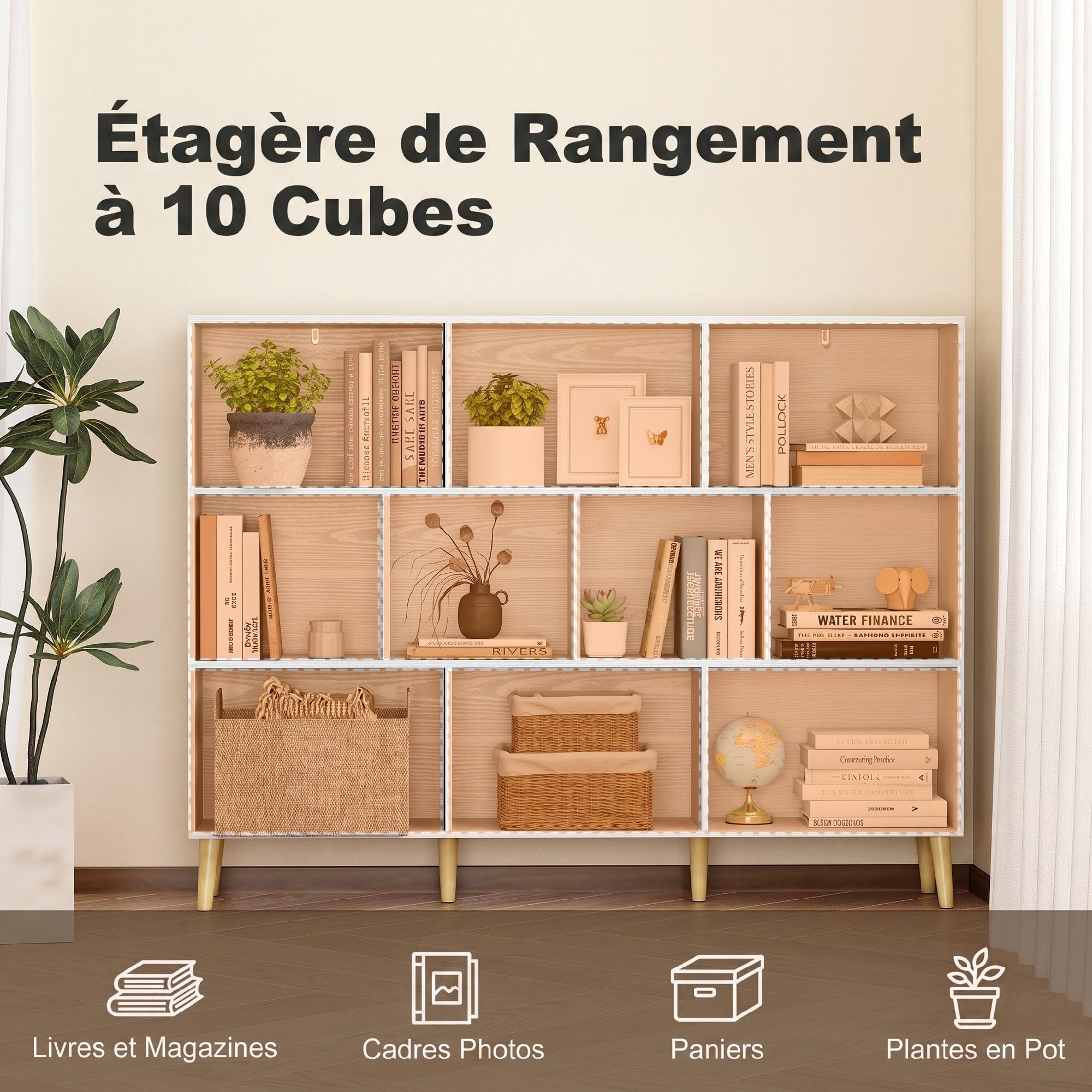 HOMCOM Bibliothèque à 3 Niveaux Moderne 140 x 24 x 107 cm Effet Bois Blanc