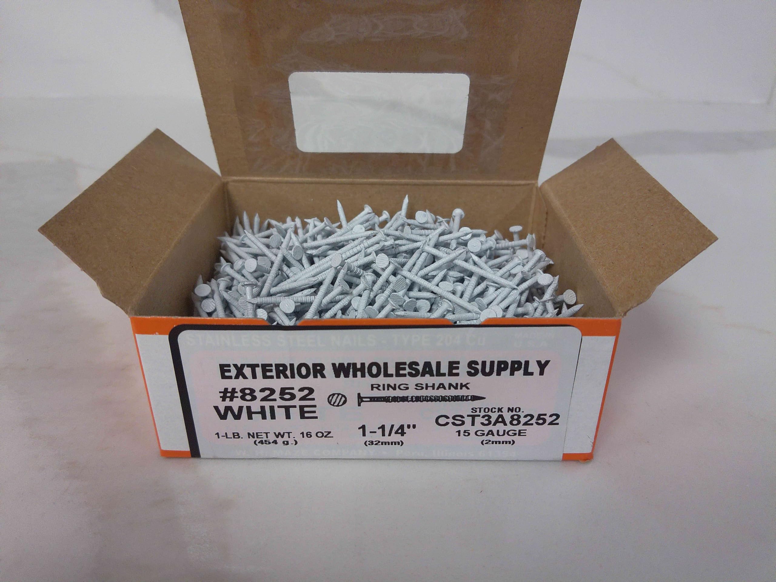 1 1/4" Stainless Steel Ring Shank Trim Nails (White)