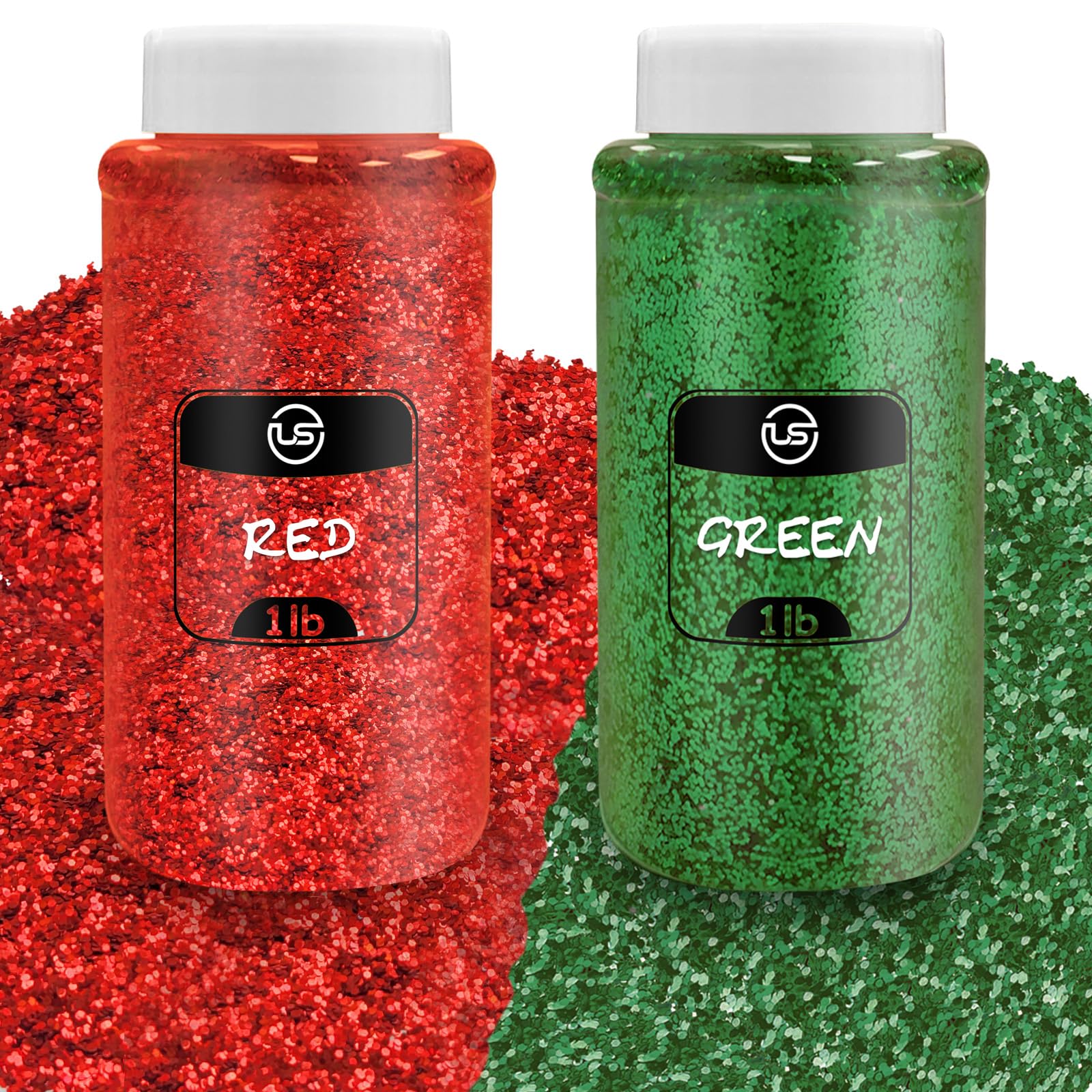 Christmas Glitter Bulk, Fine Glitter for Crafts Red, Green, 1 LB/16OZ Each Christmas Confetti Pack for Resin Crafts and Décor