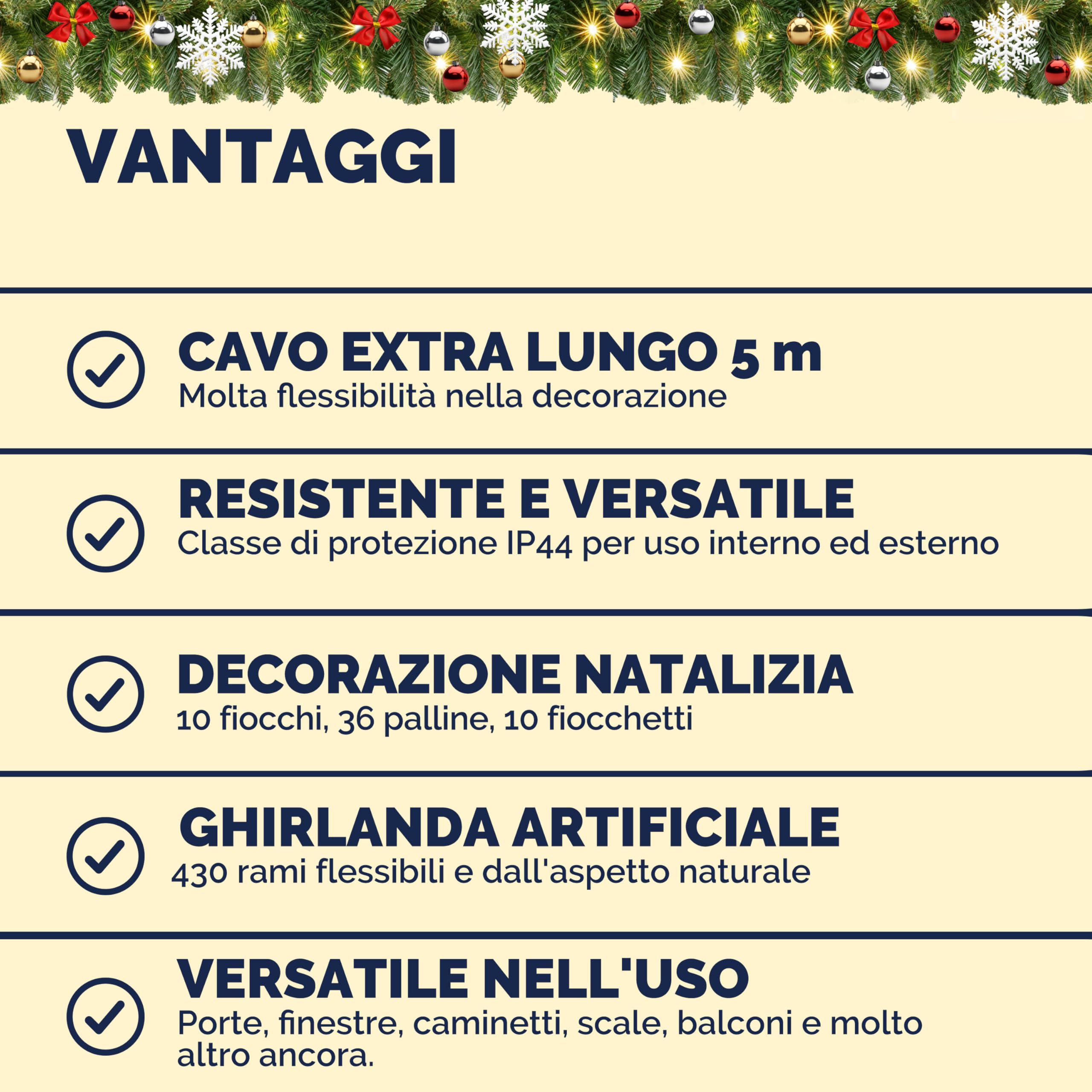 Casaria Ghirlanda Decorazione di Natale 5m 80 LED Timer 7 Modalità di Luce Bianca Esterno Interno | Luce Bianca, Esterno Interno, Rami Adattabili, IP44, Albero Natale, Decorazioni Natalizie