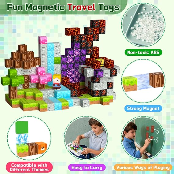 60PCS Mini Magnetic Blocks Travel Toys for Kids Ages 4-8, Airplane Toy