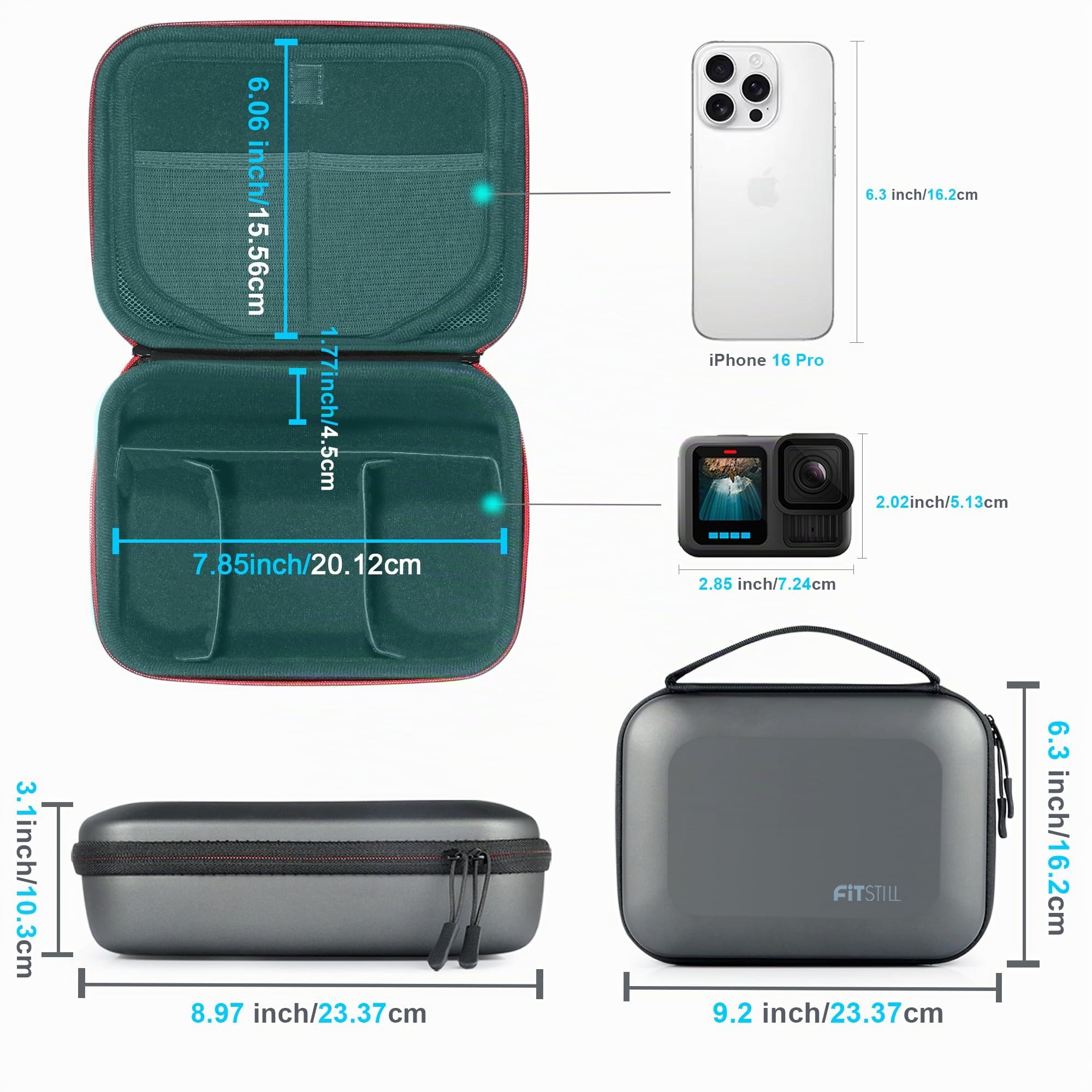 FiTSTILL Funda rígida de transporte y protección para cámaras de acción compatibles con Go Pro Hero 12/11/10/9/8/7/Insta 360
