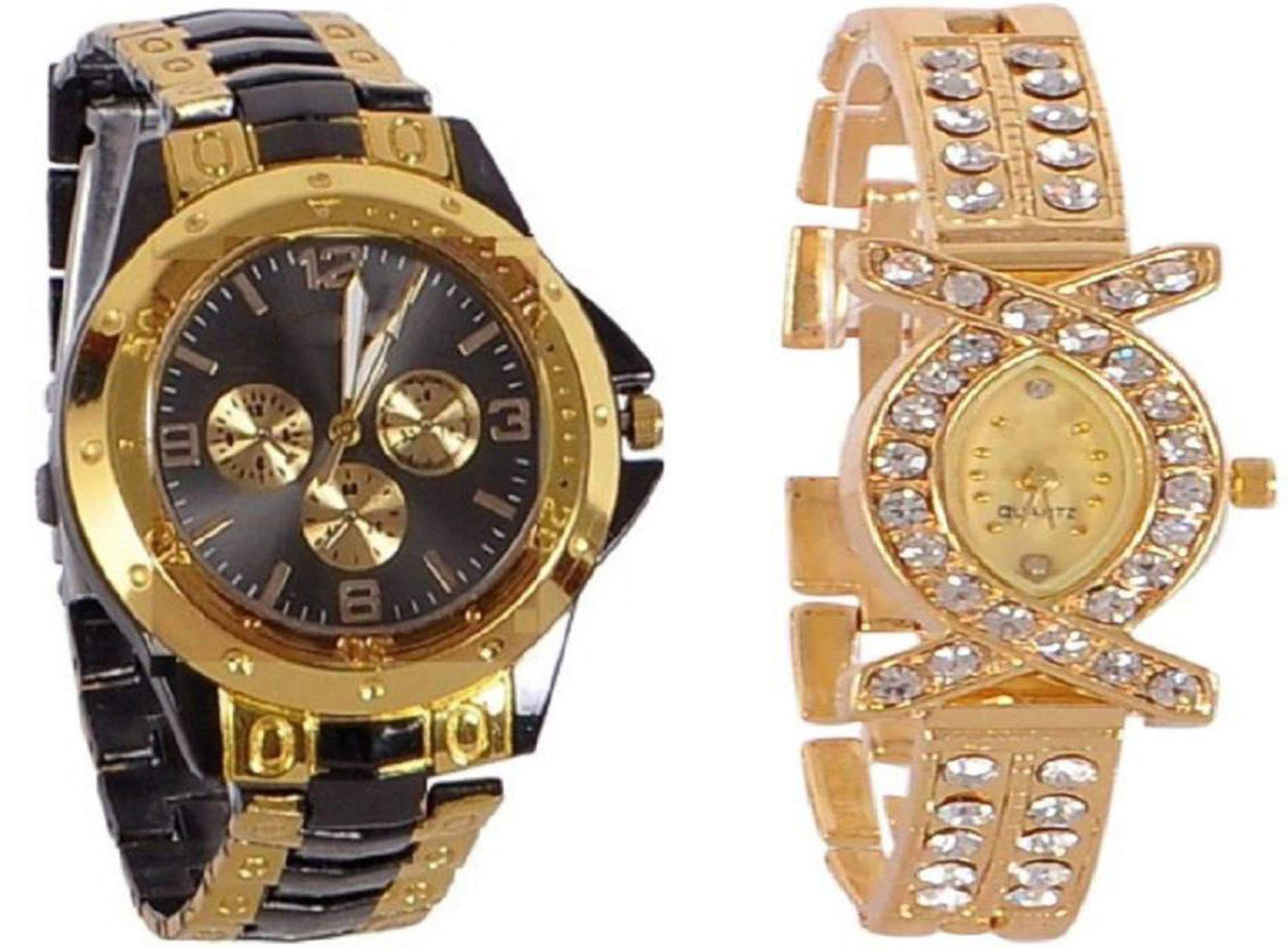 Acnos® Premium Black Gold Dial Analogue Watches Combo for Couple Pack of - 2 (blk Gold in blk + aks) (B07J9K37K3) Amazon Price History, Amazon Price Tracker