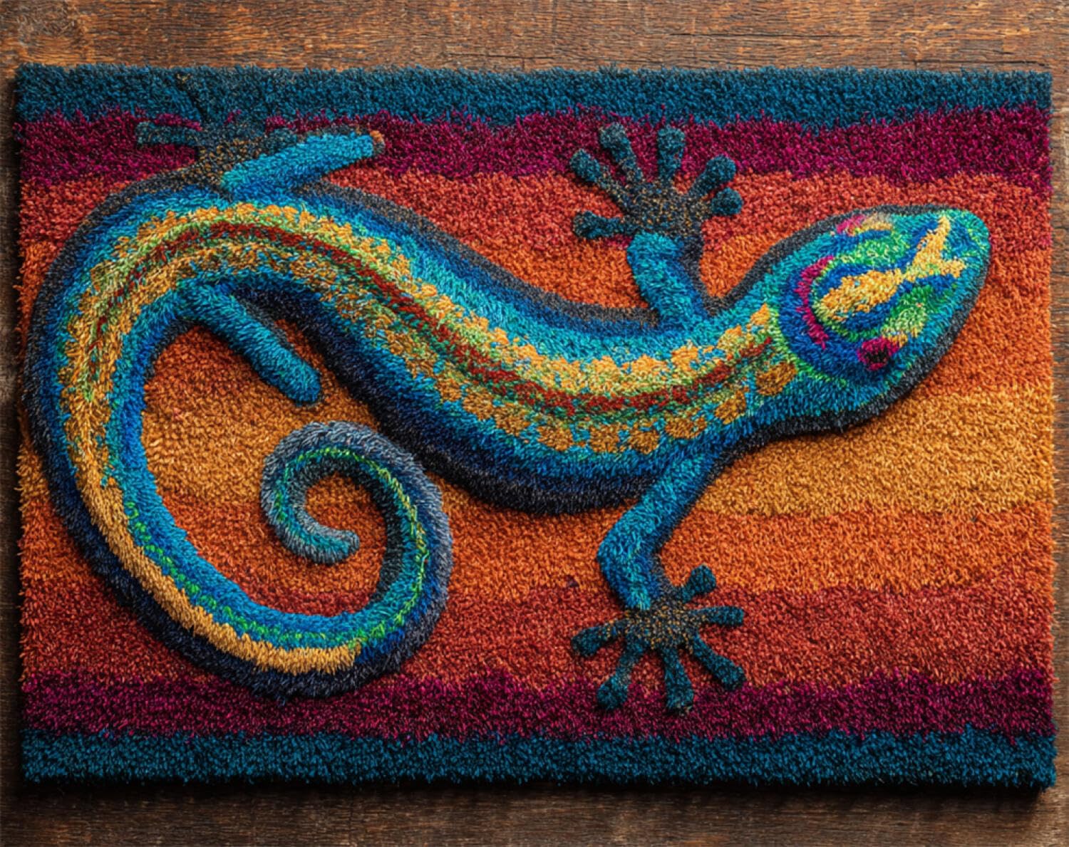 Henypt DIY Latch Hook Rug Kit Colorful Lizard 52x38cm
