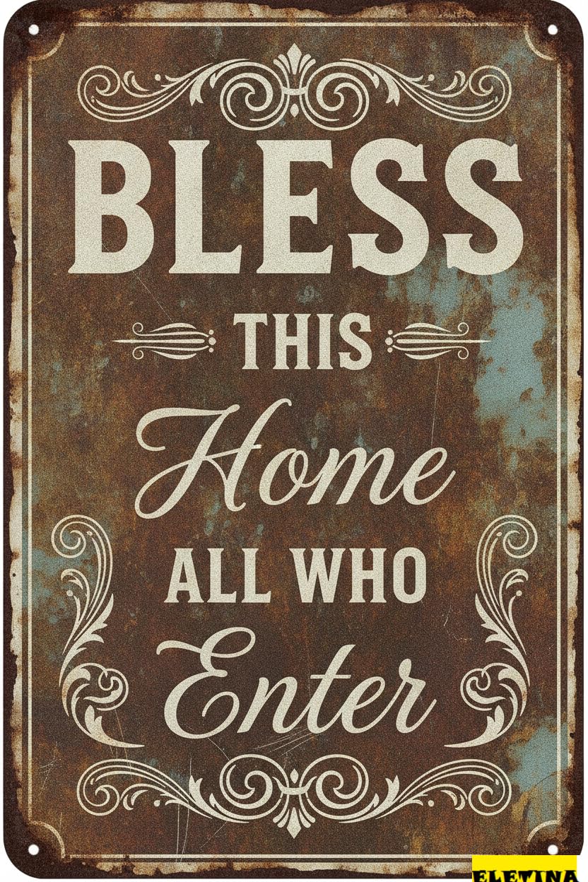 Bless This Home All Who Enter Easter Bible Themed Vintage Farmhouse Tin Sign Bedroom Yard Garage Garden 8x12in