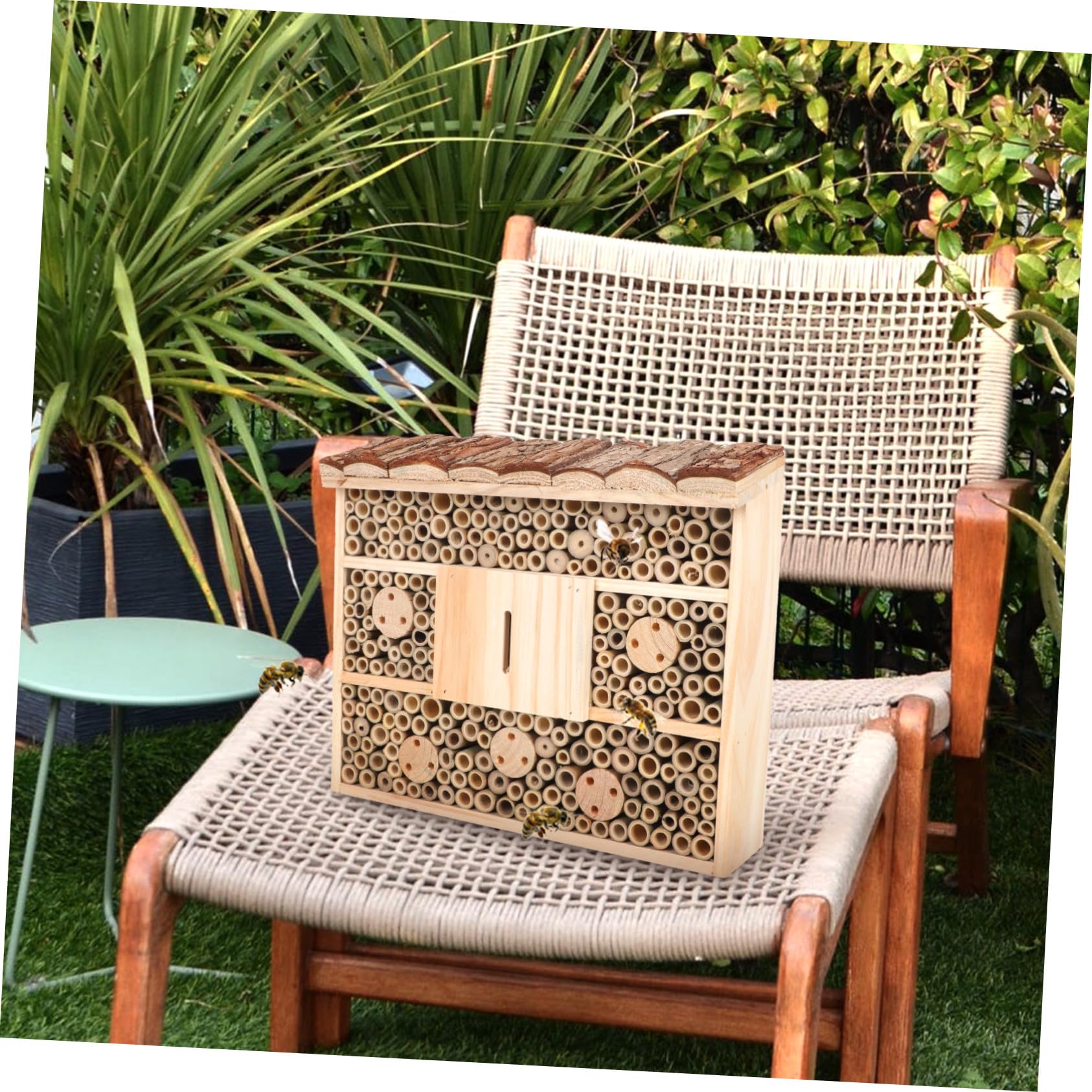ifundom Casetta Legno Decorativa per Insetti e Api Beige, Rifugio Naturale per Mantenere L'ecologia del Giardino e Attirare Insetti Utili, Stile Casetta in Legno per Giardino