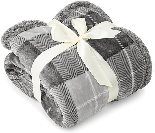 Miniatura 3 de PAVILIA Premium Manta de vellón sherpa a cuadros súper suave, acogedora, afelpada, microfibra ligera, reversible para sofá y cama, para todas las