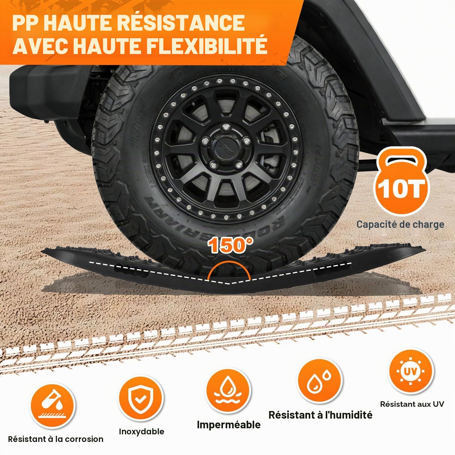Eulenke Lot de 2 tapis de traction pour voitures, camions, SUV, avec sac de rangement et goupilles de fixation