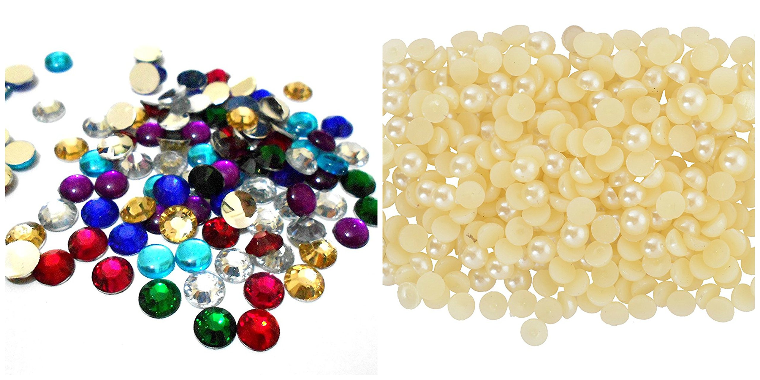 Combo of Round Shape Crystal Edged Multi Stones/Kundans and Pearl Round Half Beads pastable for Jewellery Making/Decorating Crafts