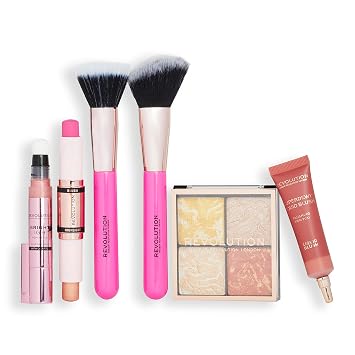 Makeup Revolution Blush & Glow Highlight Makeup Gift Set, 6-PieceGift Set with Eyeshadows, Blush