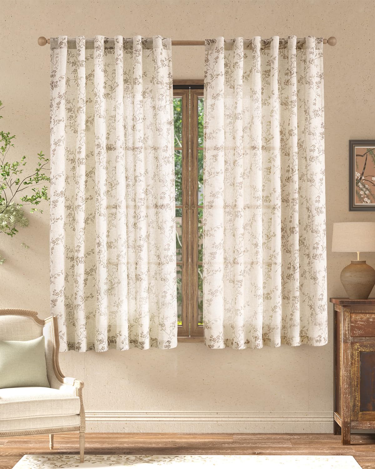 Photo 1 of jinchan Alisa Taupe Floral Linen Curtains - 63" L (2 Panels)