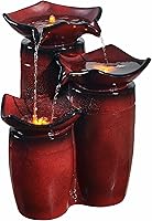Teamson Home 3-Tier Glazed Pot Outdoor Fountain with LED Lights & Pump - Gradient Red, 20" Weatherproof Patio Decor