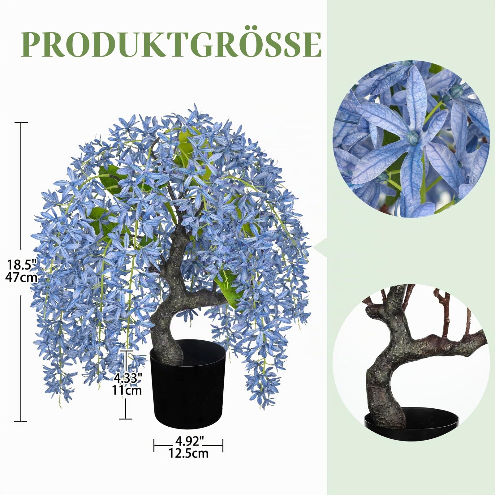Kunstblumen Glyzinie 47 cm Künstlicher Blauregen im Topf Blaue