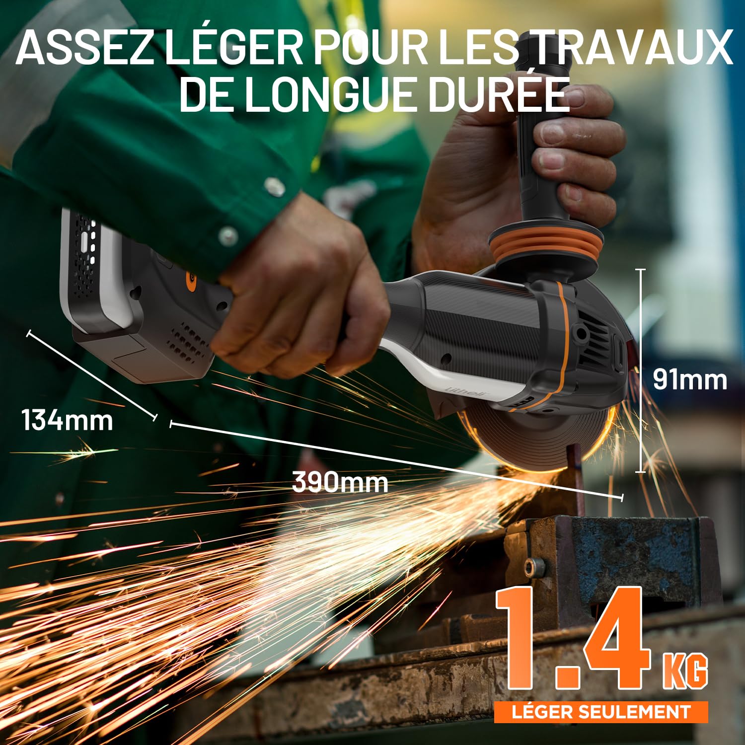 Litheli Meuleuse d‘Angle sans Fil 20V, Ø125mm, Moteur sans Balais, Batterie 4.0Ah & Vitesse Réglable 8500 tr/min, pour Couper, Meuler, Dérouiller et Polir, Idéale pour le Bricolage à la Maison