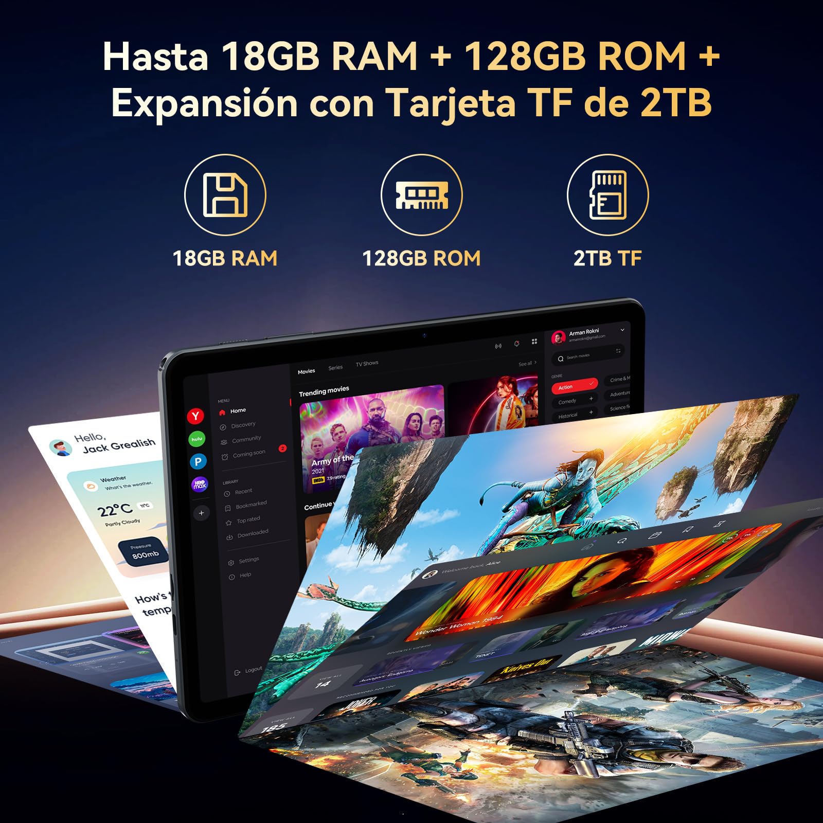 TABWEE Tablet 10 Pulgadas con Teclado y Lapiz, 18GB RAM+128GB ROM (2TB TF) | Tablet para Niños y Estudiantes, Android 15, 6000 mAh, Gemini AI, 5G WiFi, GPS (Garantía de 4 Años)