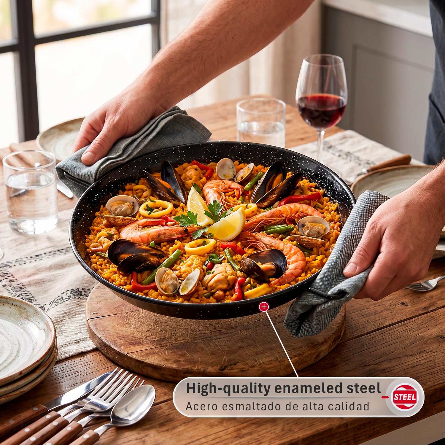 MageFesa Enameled Steel Paella Pan, 15 Inch by Magefesa