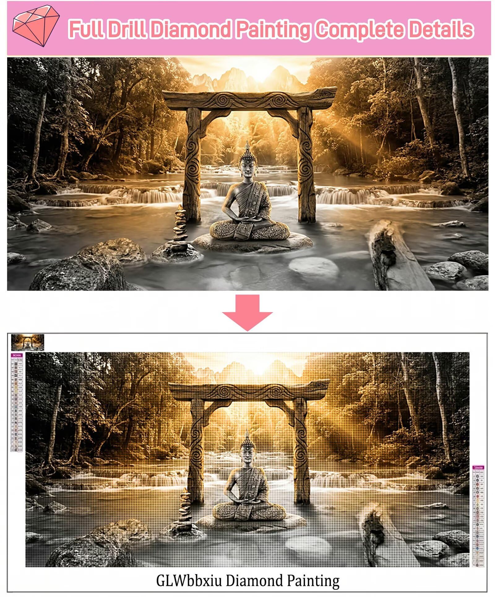 Diamond Painting Zen Diamond Painting Erwachsene Groß XXL Landschaft, 5D Full Eckige Steine Drill Diamanten Malen Nach Zahlen, DIY Set Kreativ Set für Erwachsene Home Decor Wanddeko 100x200cm, Cod-832