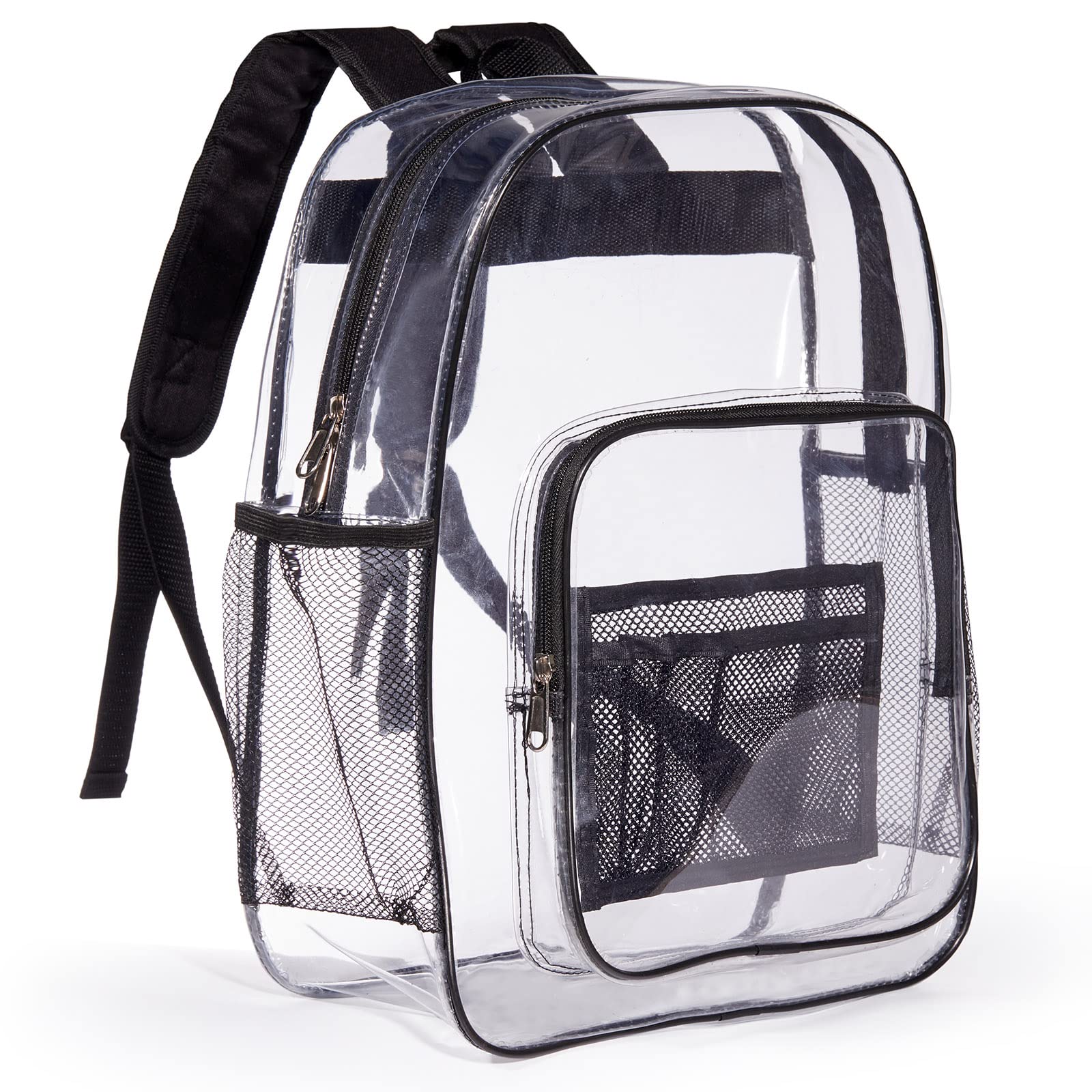 ZJIE Clear Backpack Heavy Duty PVC See Through Backpacks Transparent Clear Bookbag for School, Workplace, Black