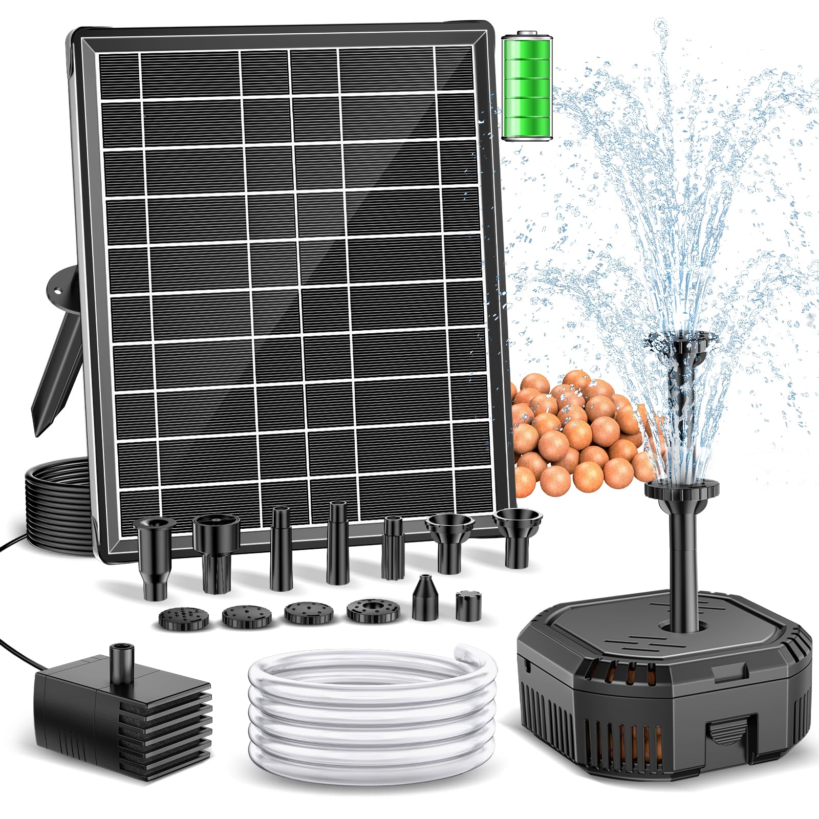 Photo 1 of ***USED/DIRTY***
Antfraer 7W Solar Fountain Pump with 3600mAh Battery Backup & Pond Filter, Solar Water Fountain Pump with 8 Nozzles & PVC Tubing, Solar Fountain for Bird Bath, Small Ponds, Waterfall, Hydroponics