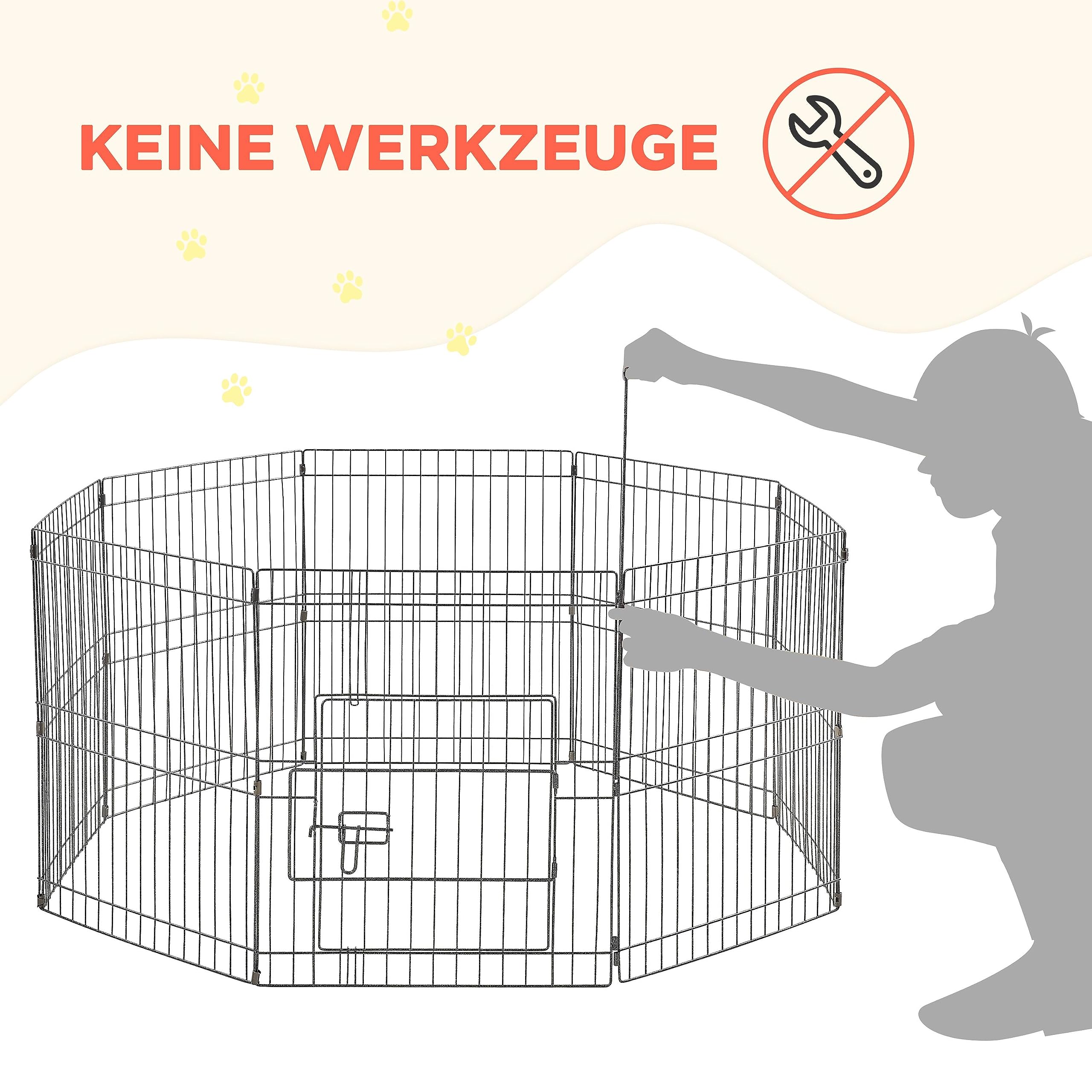 Yaheetech 8-TLG Welpenlaufstall 61cm hoch, Freilaufgehege mit Tür, hundegitter für Innen- & Außenbereich, Tierlaufstall für Hund Katze Welpe Kaninchen, flexibel und faltbar, Einfache Montage