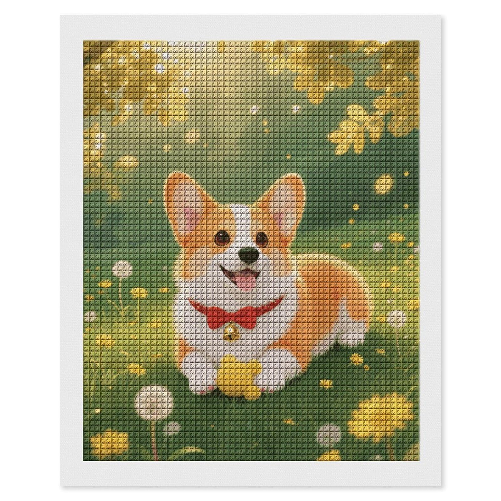 FodPand Corgi 5D Diamond Painting Kits for Adults Beginners Full Drill Square Diamond Dots Pictures Gem Art Supplies for Home Wall Room Decoration DIY Craft Set Gift 16x20
