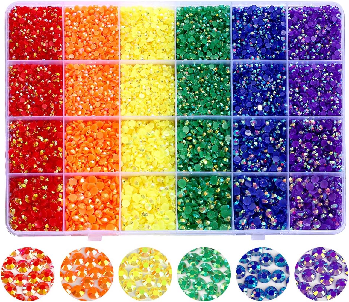 Flatback Rhinestones 21000pcs Jelly Non-hotfix Resin Gemstones 6 Colors for Crafts Makeup Face Tumblers DIY Decoration 3/4/5mm (Rainbow Rhinestones)