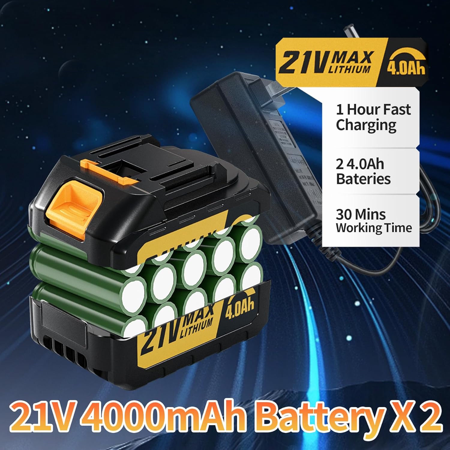 Leaf Blower Cordless with 4.0Ah Battery and Charger, 6 Speed Mode, 250MPH High Speed Lightweight Electric Leaf Blowers Cordless for Lawn Care, Patio, Garden Cleaning and Dust