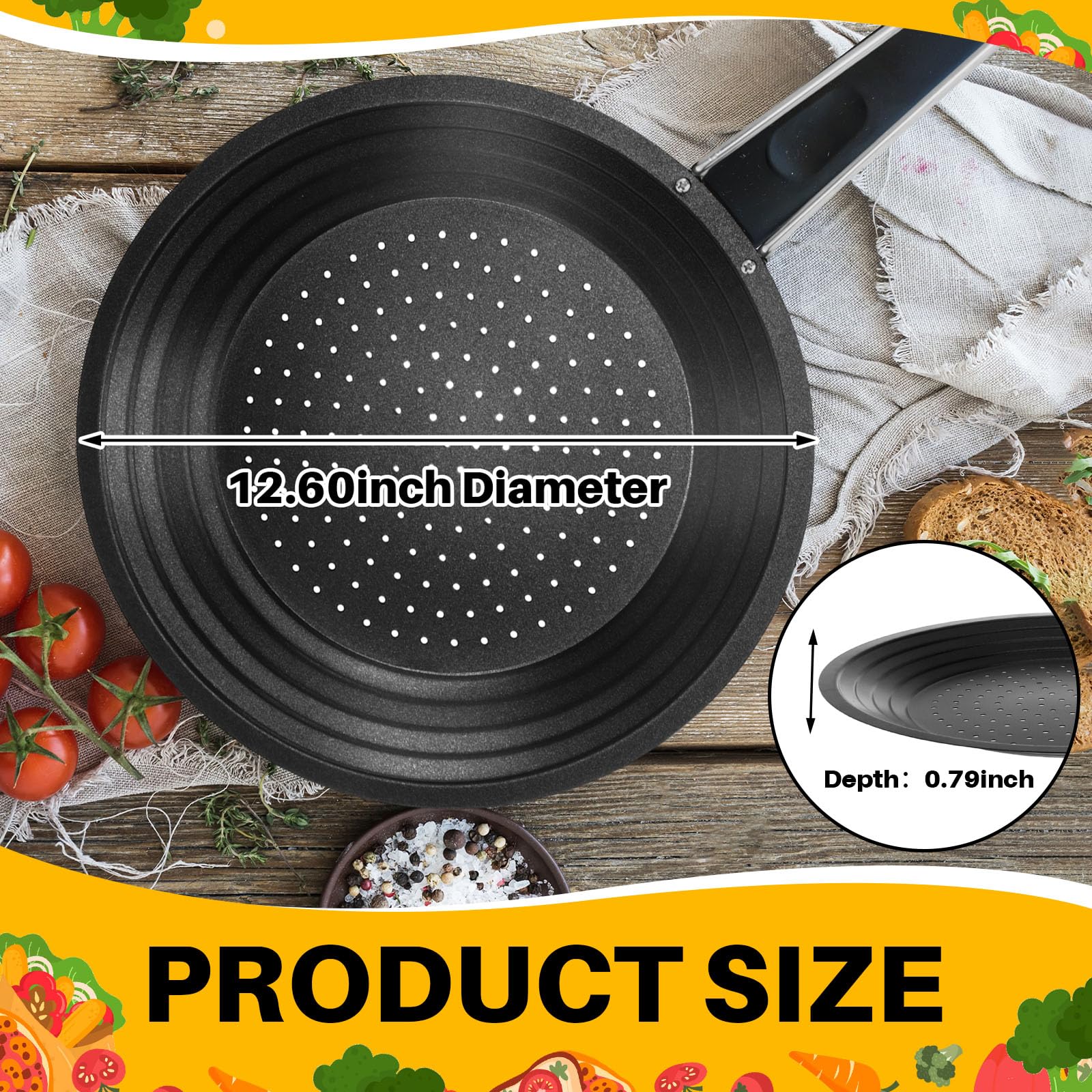 Teenyyou 2 Pack Stainless Steel Splatter Screen for Frying Pan 12.6 Inch Splash Guard Removable handle for Kitchen Frying Hot Grease Oil Splatter Shield for Safe Cooking, with Wrench(Black)