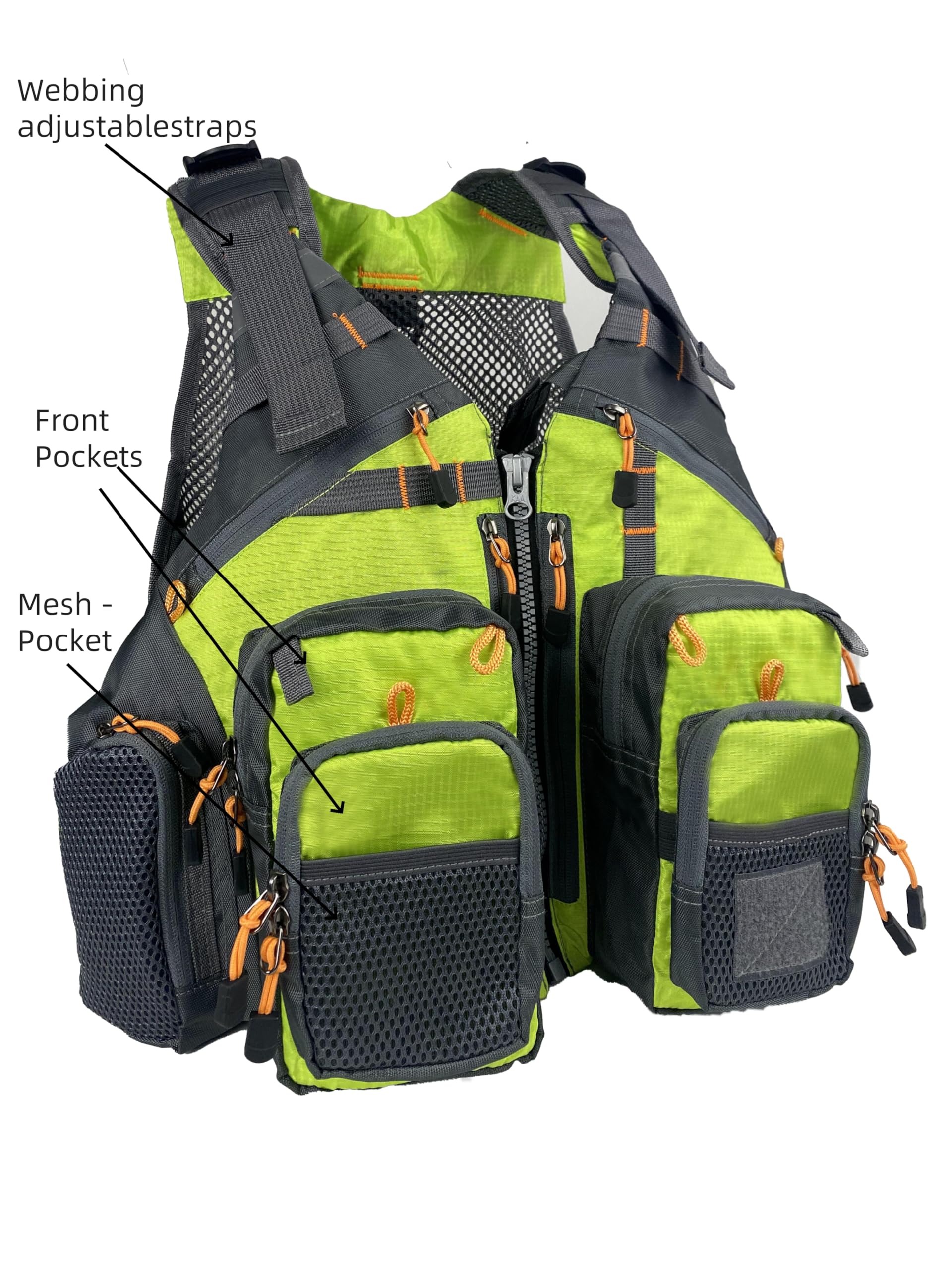 FLYDWV Fishing vest, breathable, multiple adjustable pockets, suitable for both men and women (Grass green)