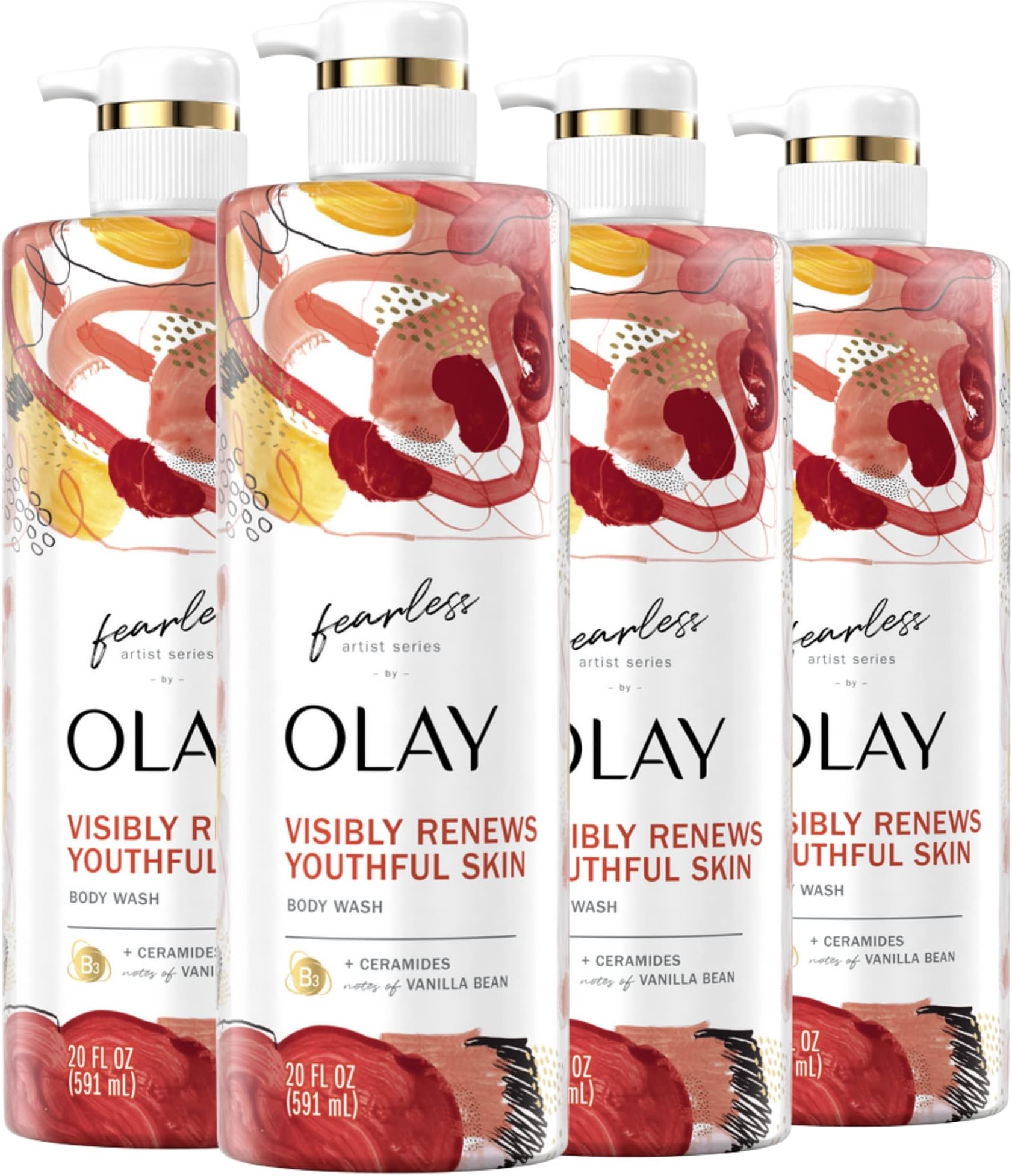 OlayFearless Cleansing and Moisturizing Women's Body Wash with Ceramides Artist Series 20 fl oz (Pack of 4)