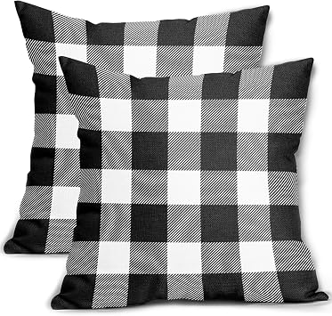 Black and White Buffalo Plaid Pillow Covers 24x24 Set of 2 Check Pattern Print Decorative Outdoor Pillowcases Holiday Farmhouse Christmas Checked Throw Cushion Case Couch Sofa Bed Decor