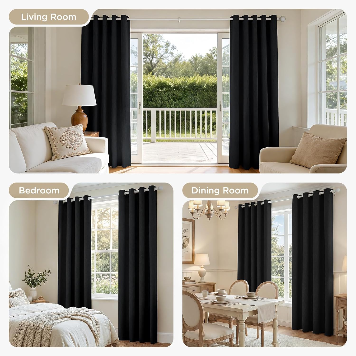 Joydeco Blackout Room Divider Curtains, Extra Wide Sliding Door Drapes Living Room Curtains, Black 1 Panel 70W x 96L Inch Patio Door Drapes for Room Privacy