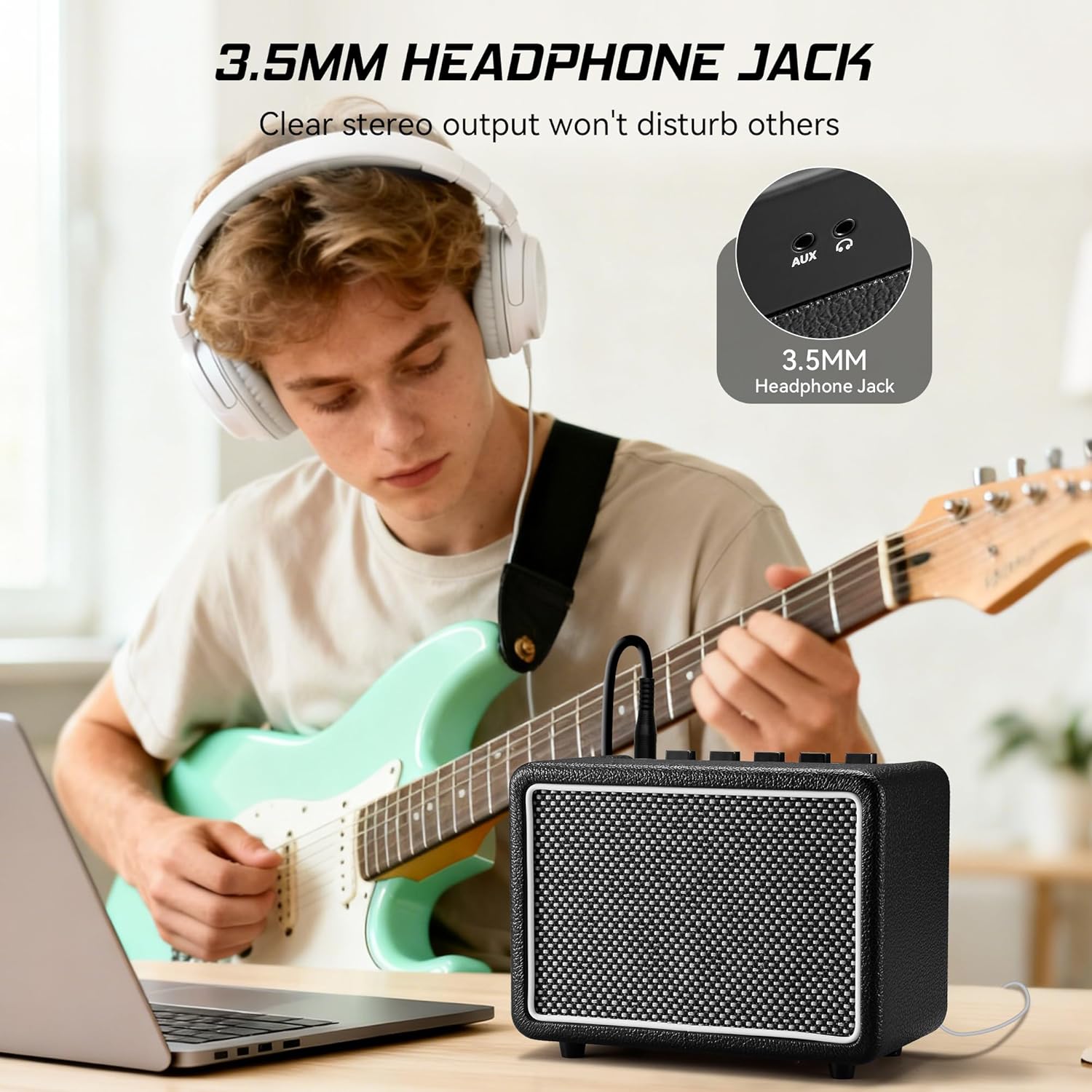 10W*1 Mini Guitar Amplifier, Electric Guitar Amp with Clean/Drive Channel, 6H Working, 3.5mm Headphone/AUX Jack, USB-C Rechargeable, Wireless Portable Amp for Indoor Practice, Traveling - Image 5