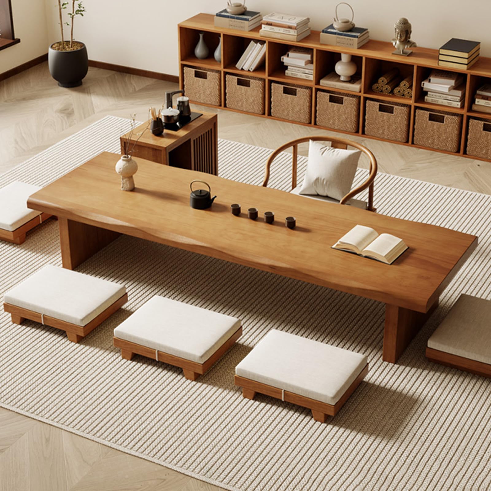 HYANXUE Wooden coffee table, Japanese floor table, Rectangular