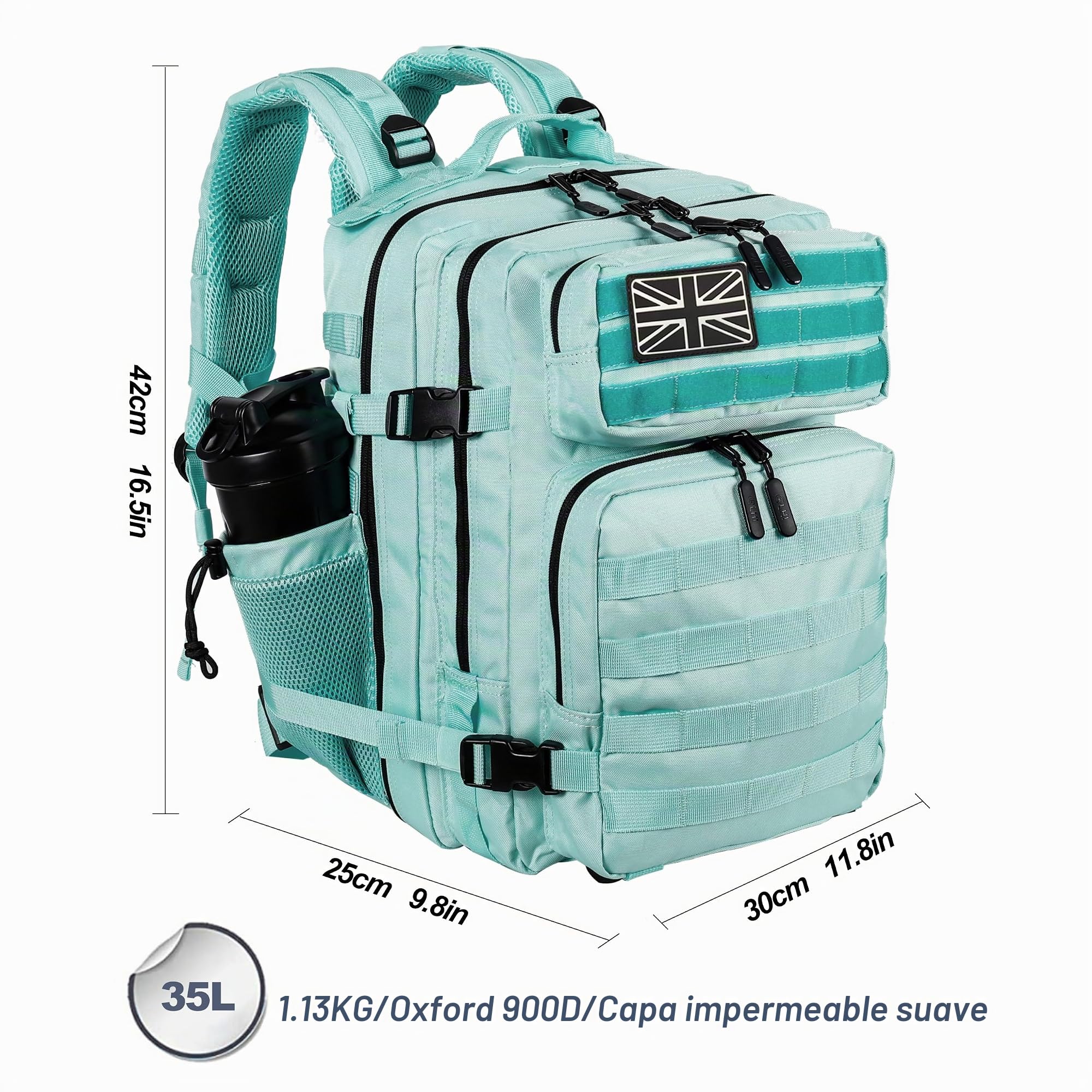 LHI Mochila táctica militar para hombres y mujeres, 25 L/35 L, mochila pequeña con soporte para botellas, M