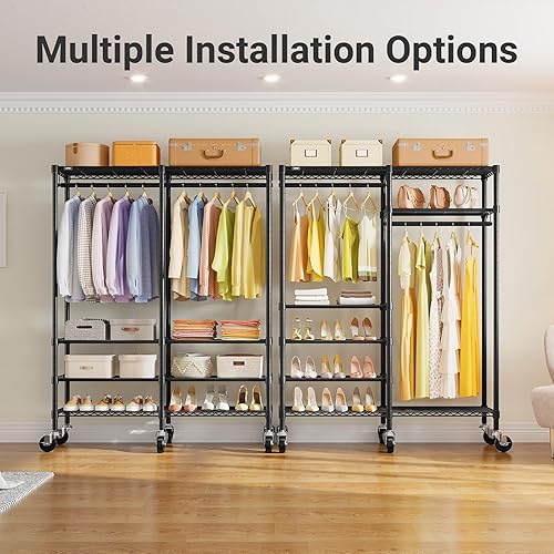 Miniatura 3 de VIPEK R4C - Perchero portátil con ruedas, resistente, ajustable, para ropa de armario, con ruedas bloqueables, color negro, con cubierta de Estante