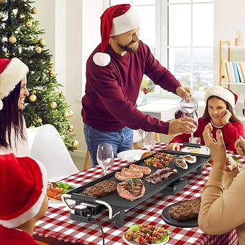 COSTWAY 27 Electric Griddle, Extra Large Teppanyaki Grill with Adjustable Temperature, Nonstick Surface, Insulated Handles & Drip Tray, Indoor Outdoor Tabletop BBQ Grill for Party, Camping & RV (27)