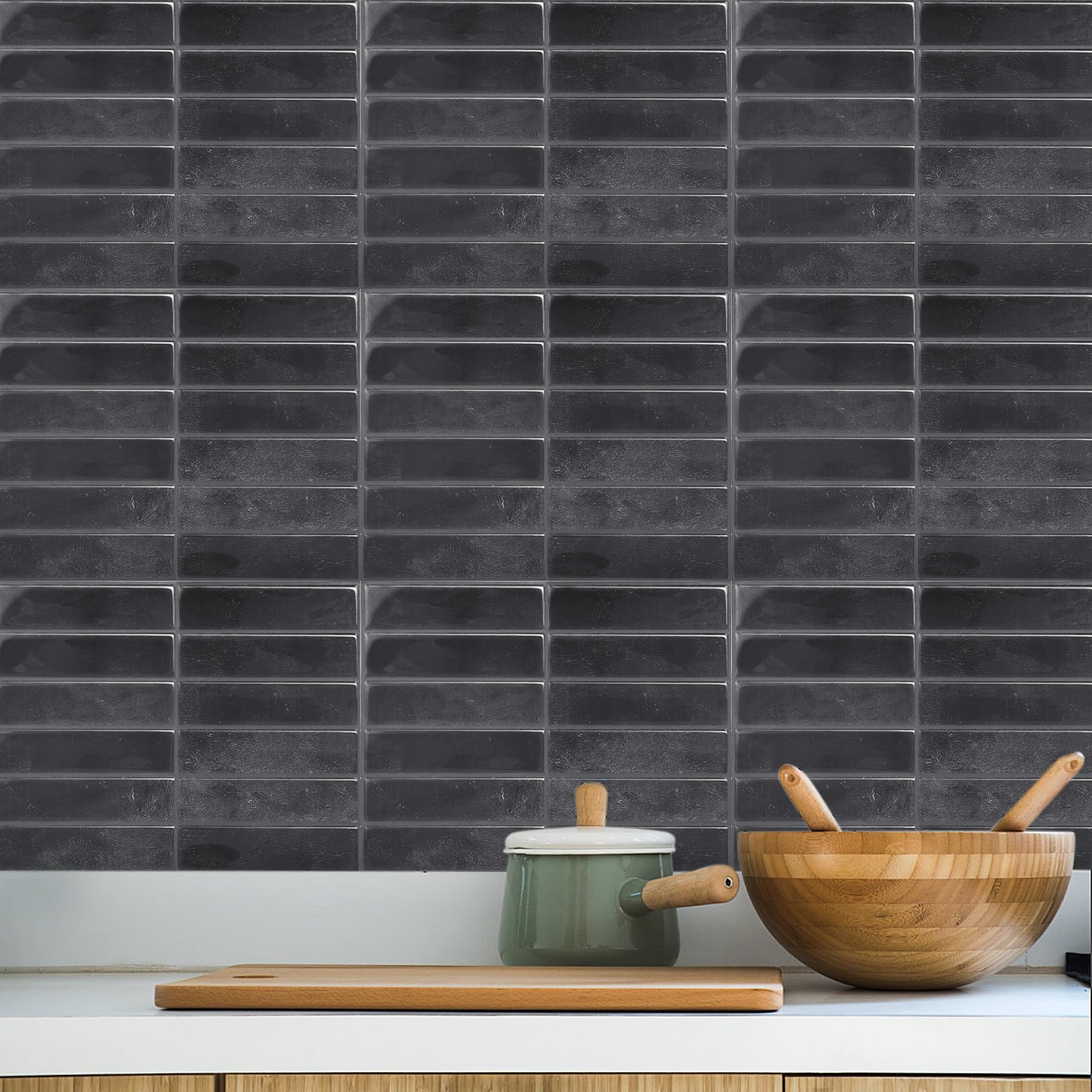 Pegatinas para azulejos, 10 unidades, 29 x 23 cm, autoadhesivas, resistentes al agua, para cocina, baño, decoración de pared (negro)