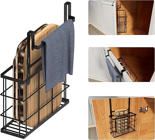 Qflushor Organizador de puerta de armario con toallero, organizador de tabla de cortar con soporte para toallas, organizador de puerta sobre el