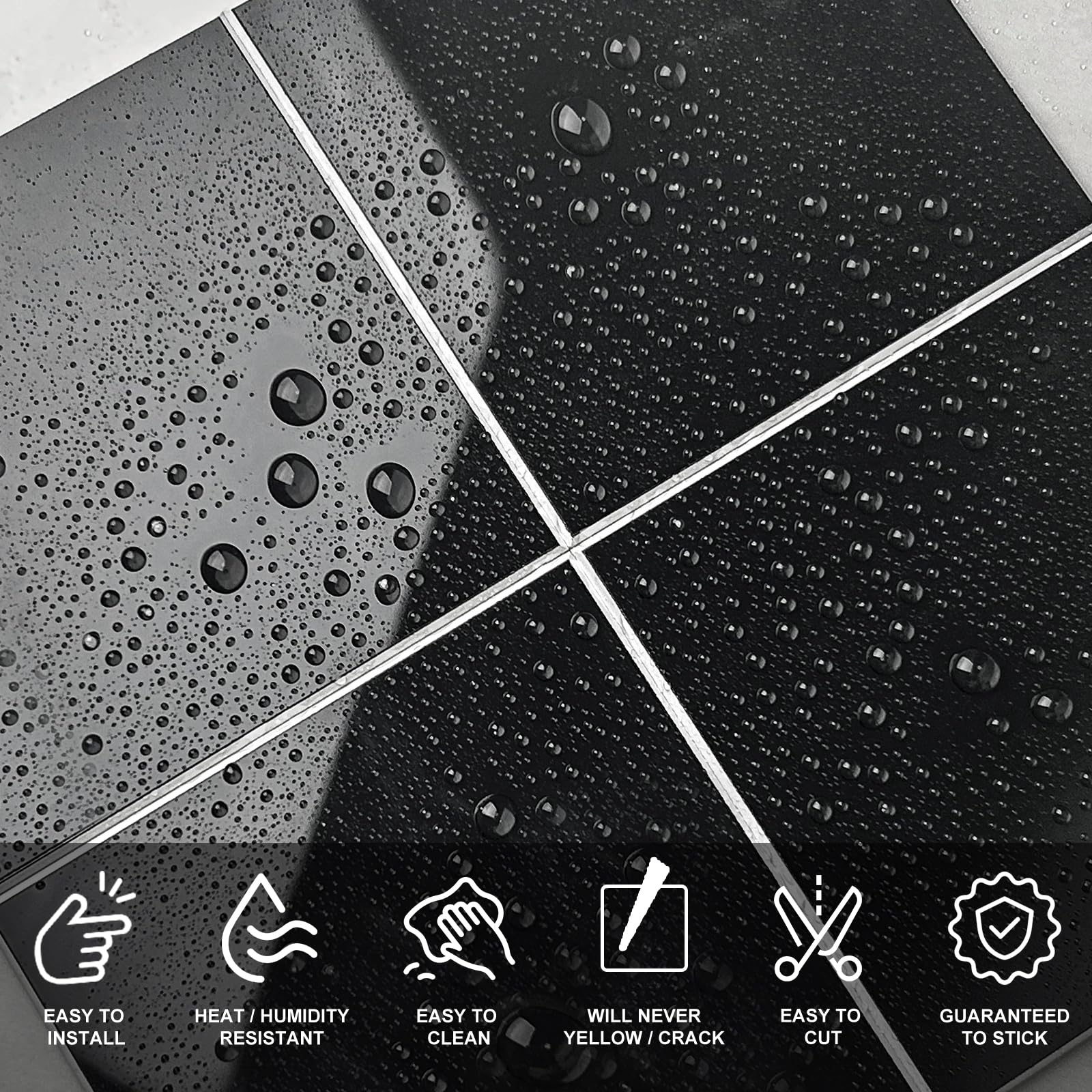 Odklej i przyklej płytki ścienne do kuchni, grubość odklej i przyklej marmurowy backsplash, kwadratowy design o wyglądzie marmuru, samoprzylepne naklejki na płytki 22 x 22 cm, czarne naklejki
