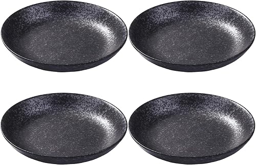 Juego de 4 platos japoneses de cerámica negra de 8 pulgadas para ensaladas, pasta, queso, jamón, antipasti, microondas y lavavajillas