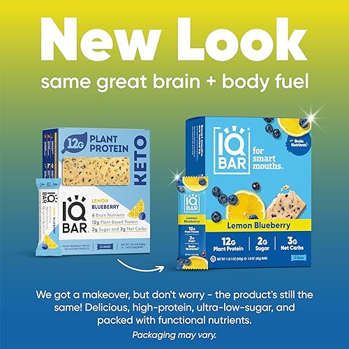 Miniatura 2 de IQBAR Barras de proteína Keto Brain and Body  Arándano silvestre y arándano limón  12 barras energéticas  Barras de proteínas bajas en carbohidratos