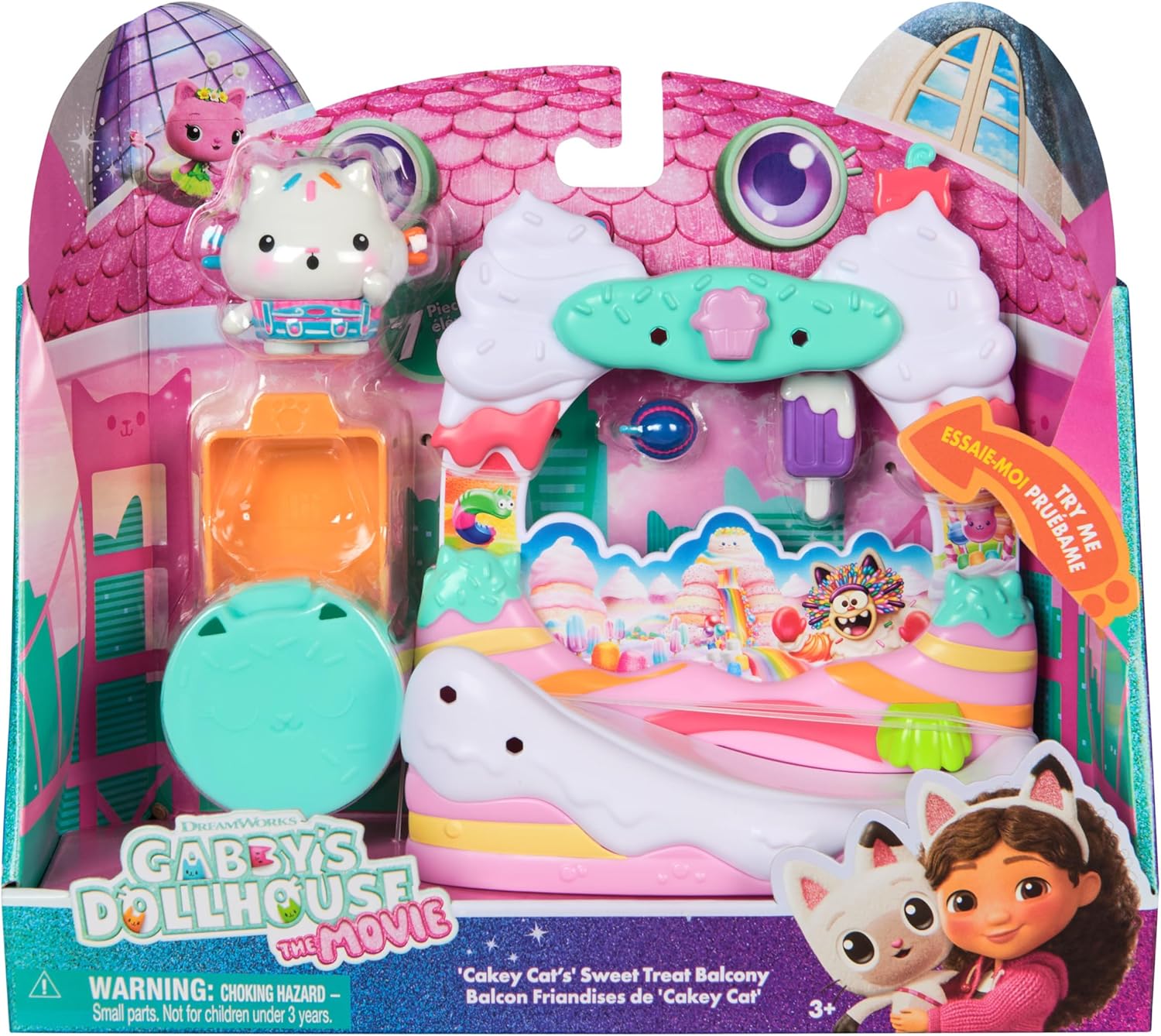 Gabby's Dollhouse: The Movie, Cakey Cat's Sweet Treat Balcony with Toy Figure & Dollhouse Accessories, Kids Toys for Girls & Boys Ages 3 and Up