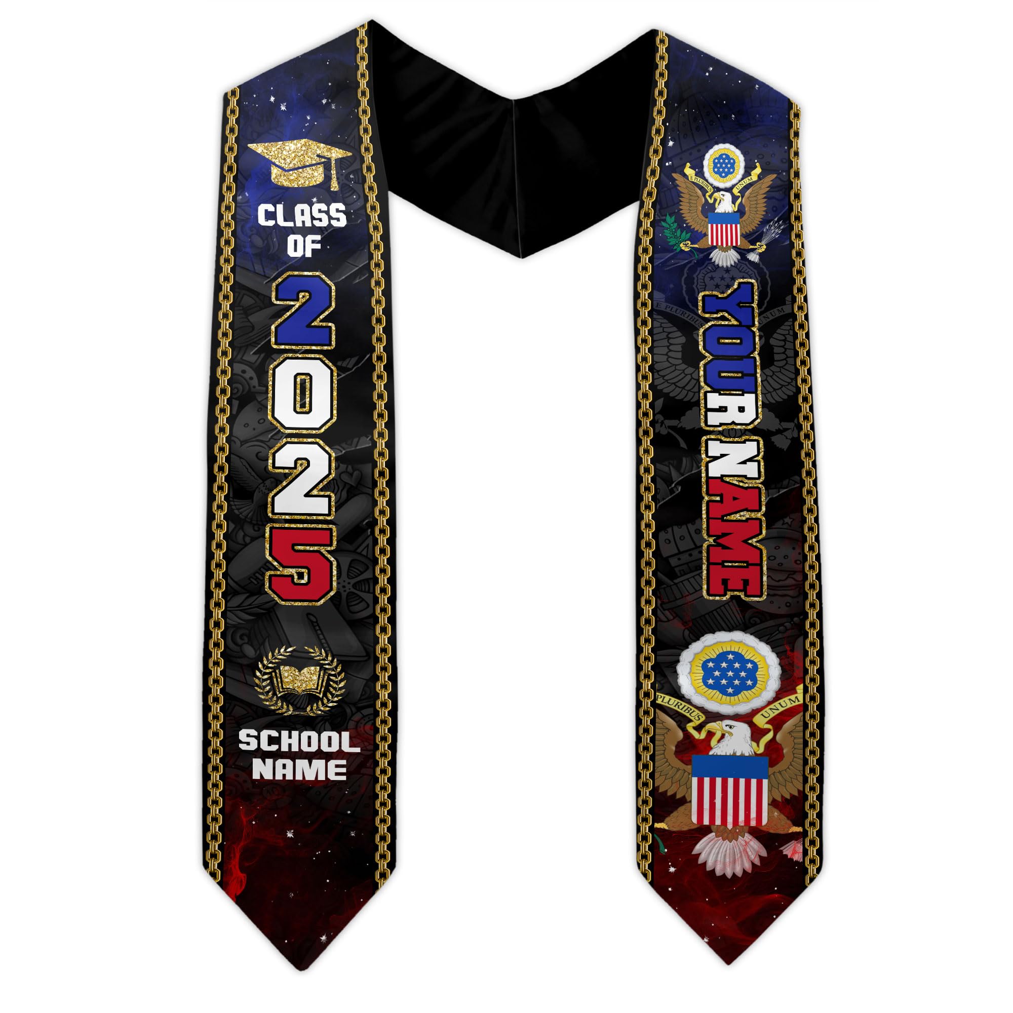MonkeyVan Personalized USA Graduation Sash, Class of 2025 American Flag Stole Custom Stole for College High School University Us15