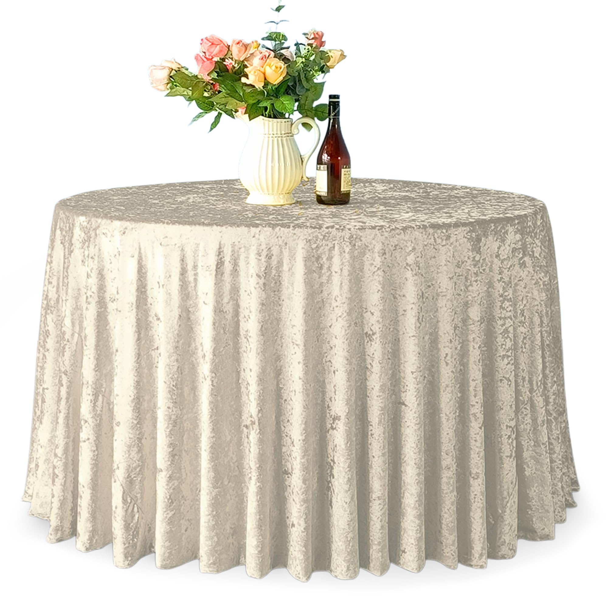 WedDecor 90" Premium Crushed Velvet Round Tablecloth, Champagne, 1pc — image 1