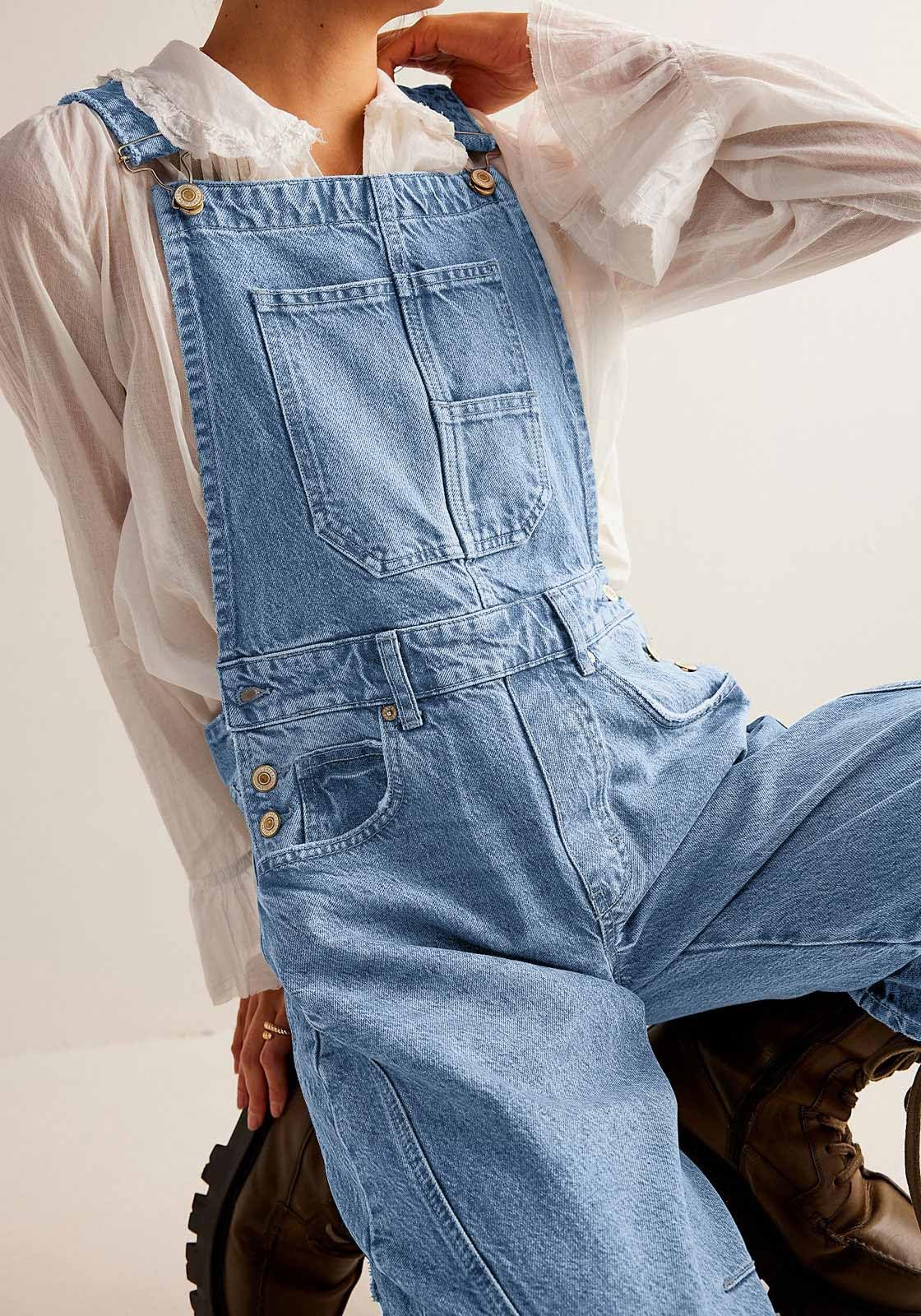 loveimgs - Peto vaquero holgado Y2K para mujer, pantalones vaqueros de pierna ancha con corte barril, mono vaquero con peto, pantalones boyfriend de denim con parches