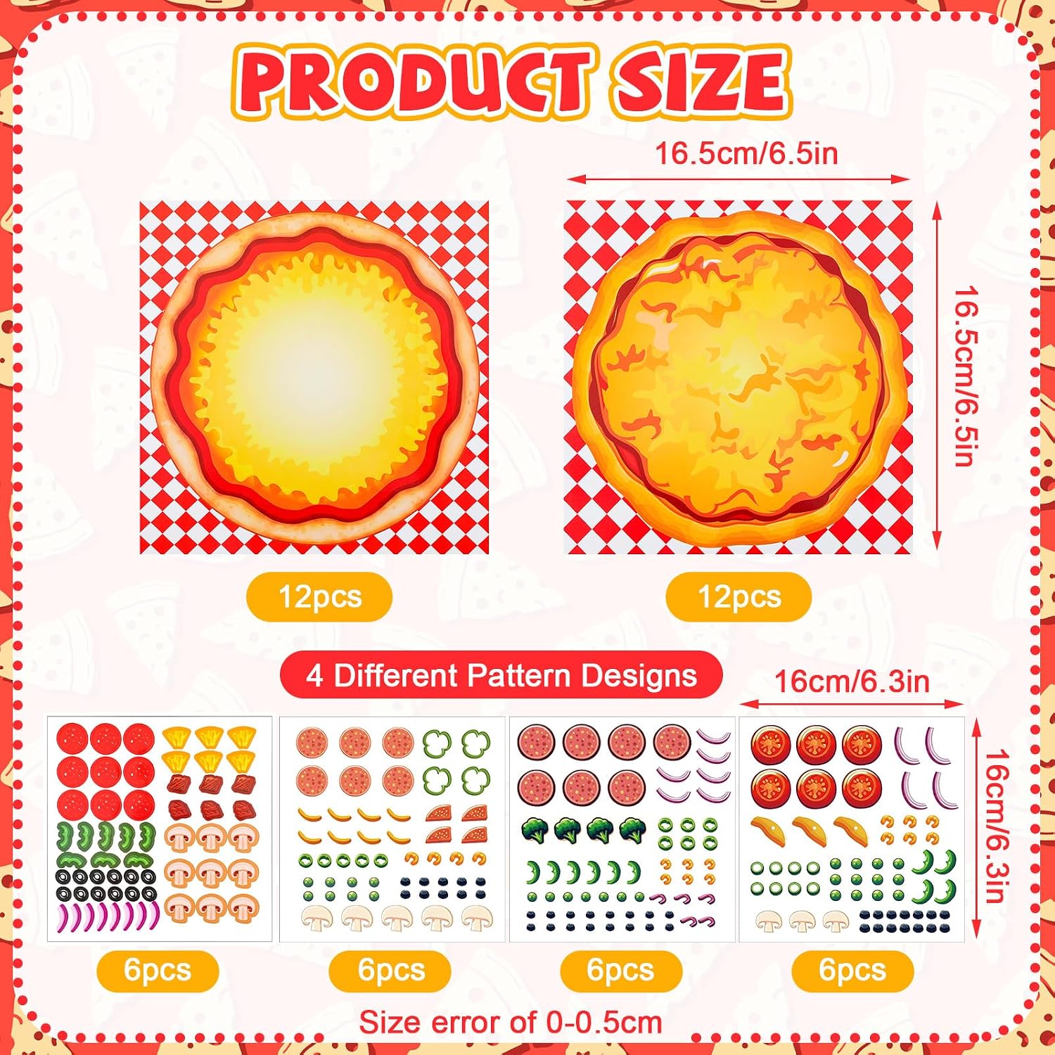 Sabary 24 Set Pizza Topping Stickers Make a Pizza Sticker Craft Scene Party Favors DIY Make Your Own Party Stickers Games Craft Back to School Sticker Bulk for Arts Birthday Family Night image 2