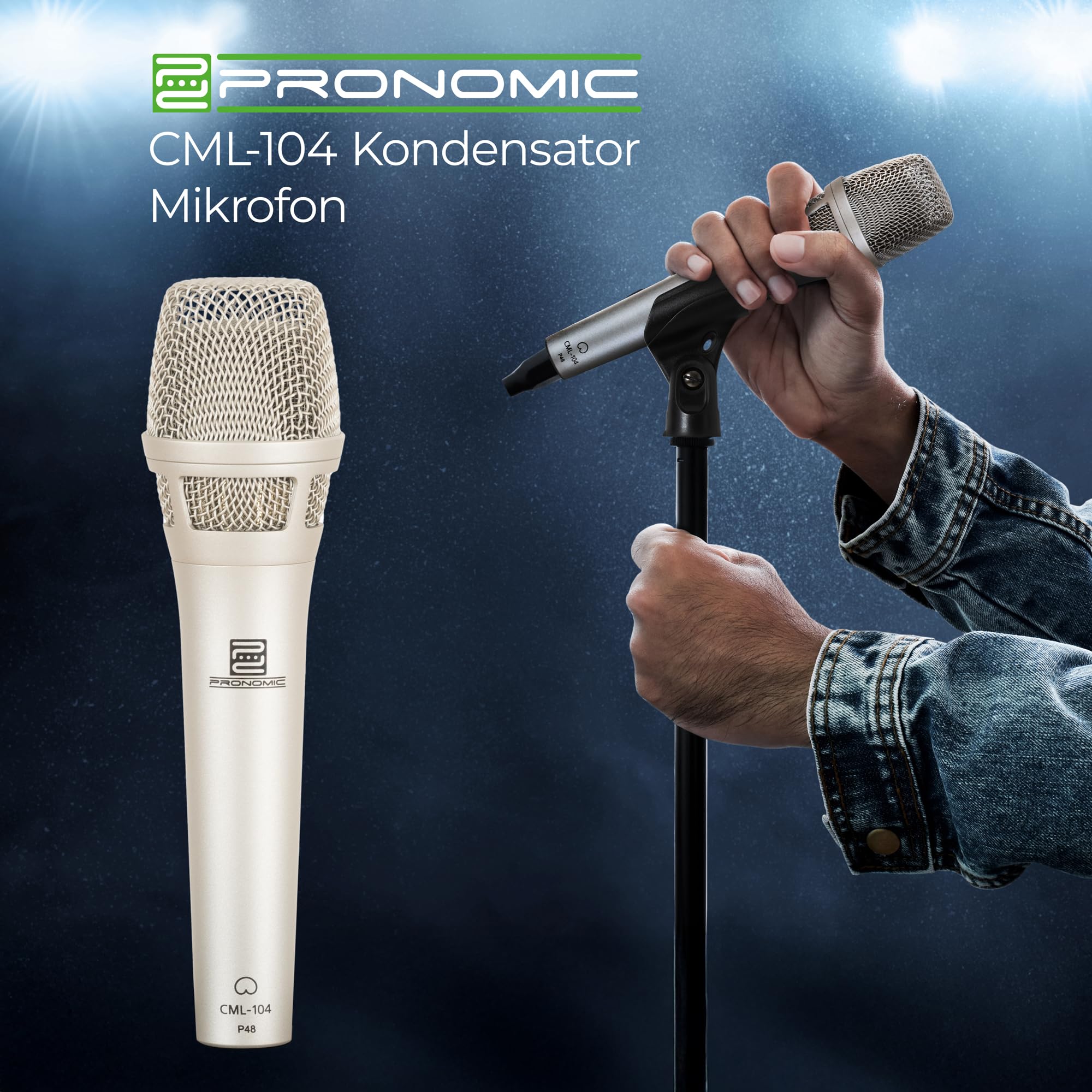 Pronomic CML-104 - Microfono vocale a condensatore, direzionale: cardioide | Paravento integrato, rapporto segnale/rumore 82 dB, condensatore capsula 20 mm, alimentazione phantom 48 V