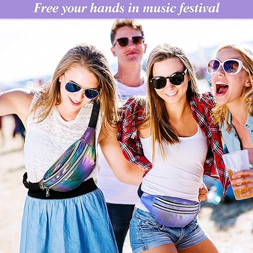 Miniatura 7 de Frienda Riñonera holográfica de 2 piezas para mujer, paquete colorido de cintura deportiva